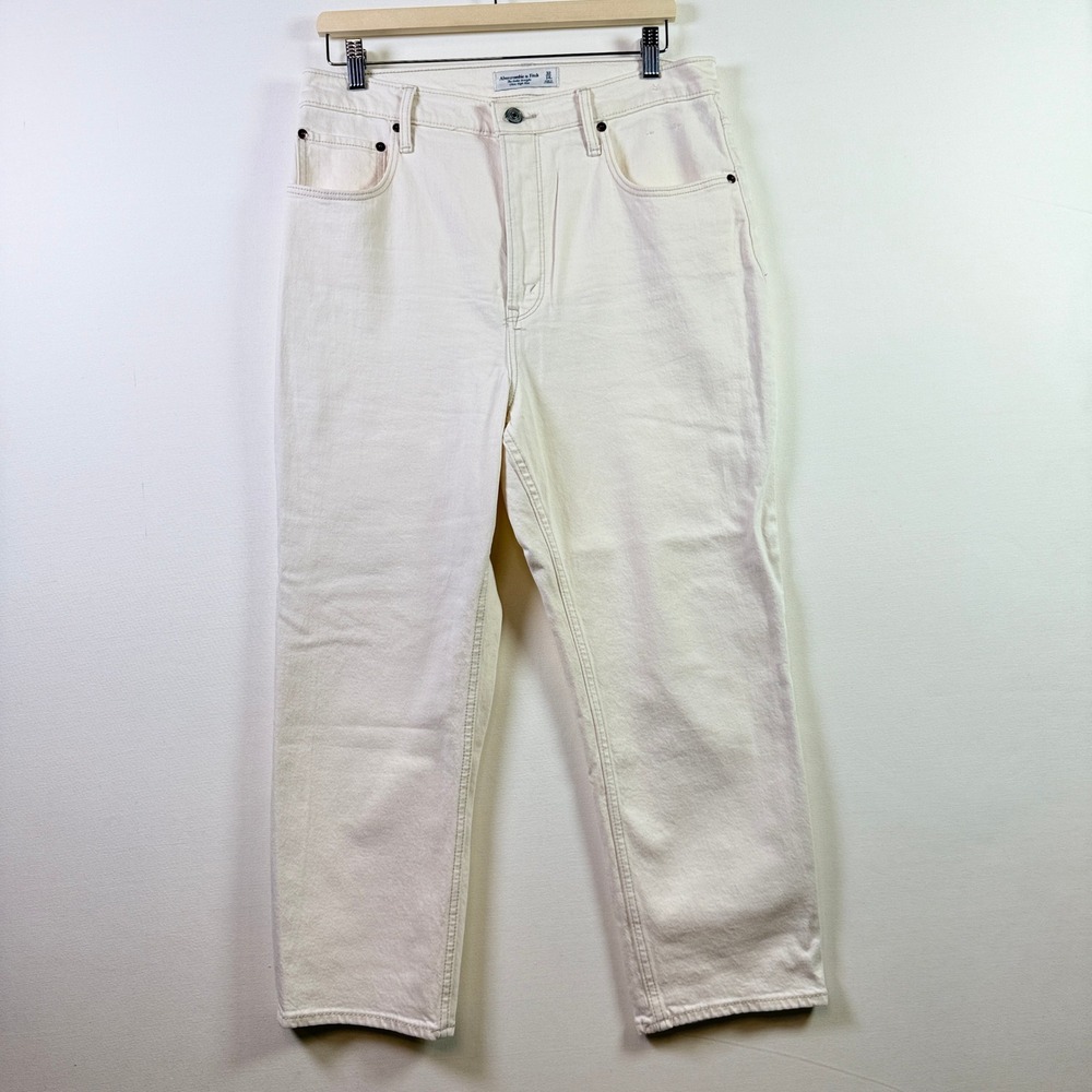 Abercrombie & Fitch Cream Ankle Straight Ultra High Rise Jeans 32/14s